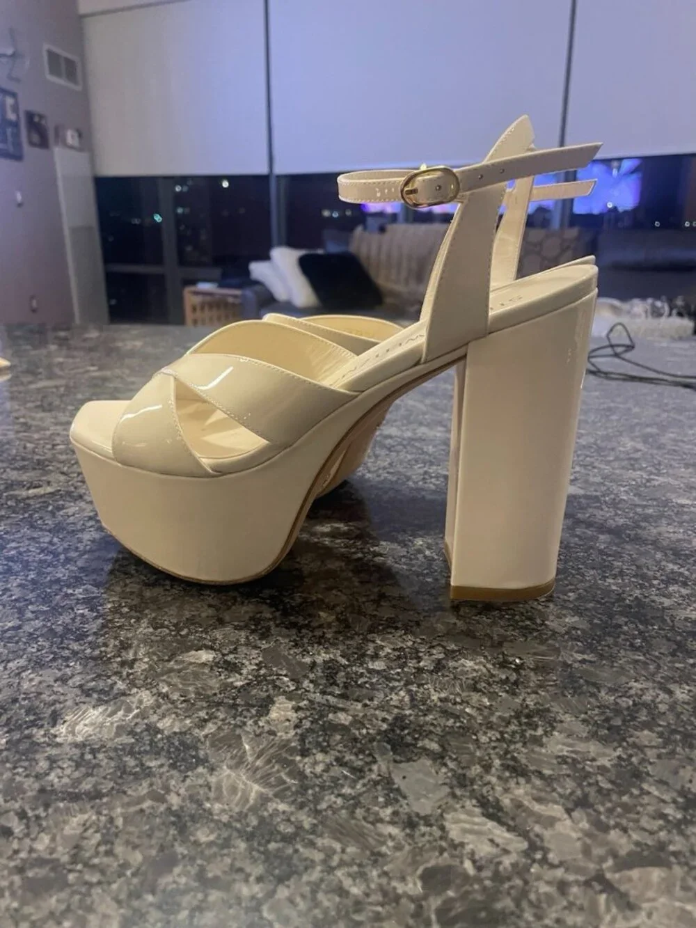 Stuart Weitzman Patent Leather Lasercut Accent High Heals